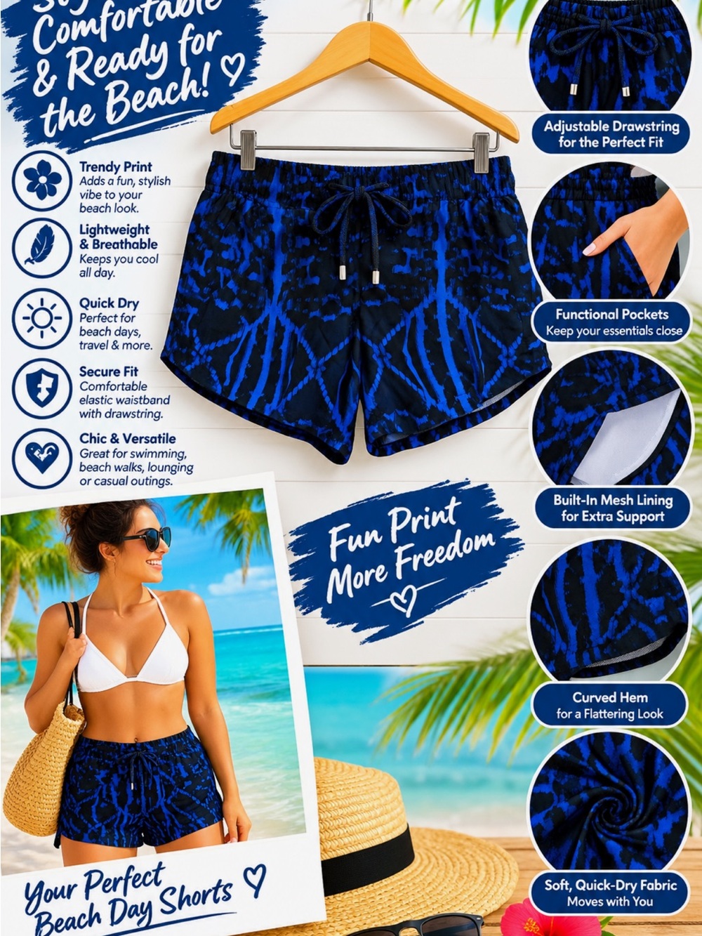Express Blue and Black Tie-Dye Beach Shorts Coverup